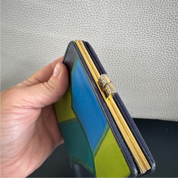 YSL Yves Saint Laurent Color Block Leather Kiss Lock Wallet - Picture 6 of 6